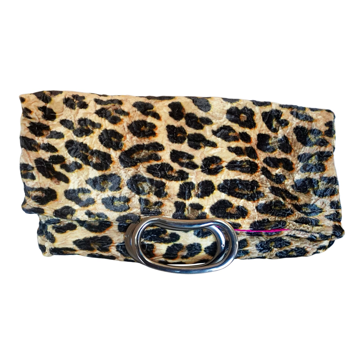 Morphy Leopard Print Velvet & Silk gunmetal Handle Bag