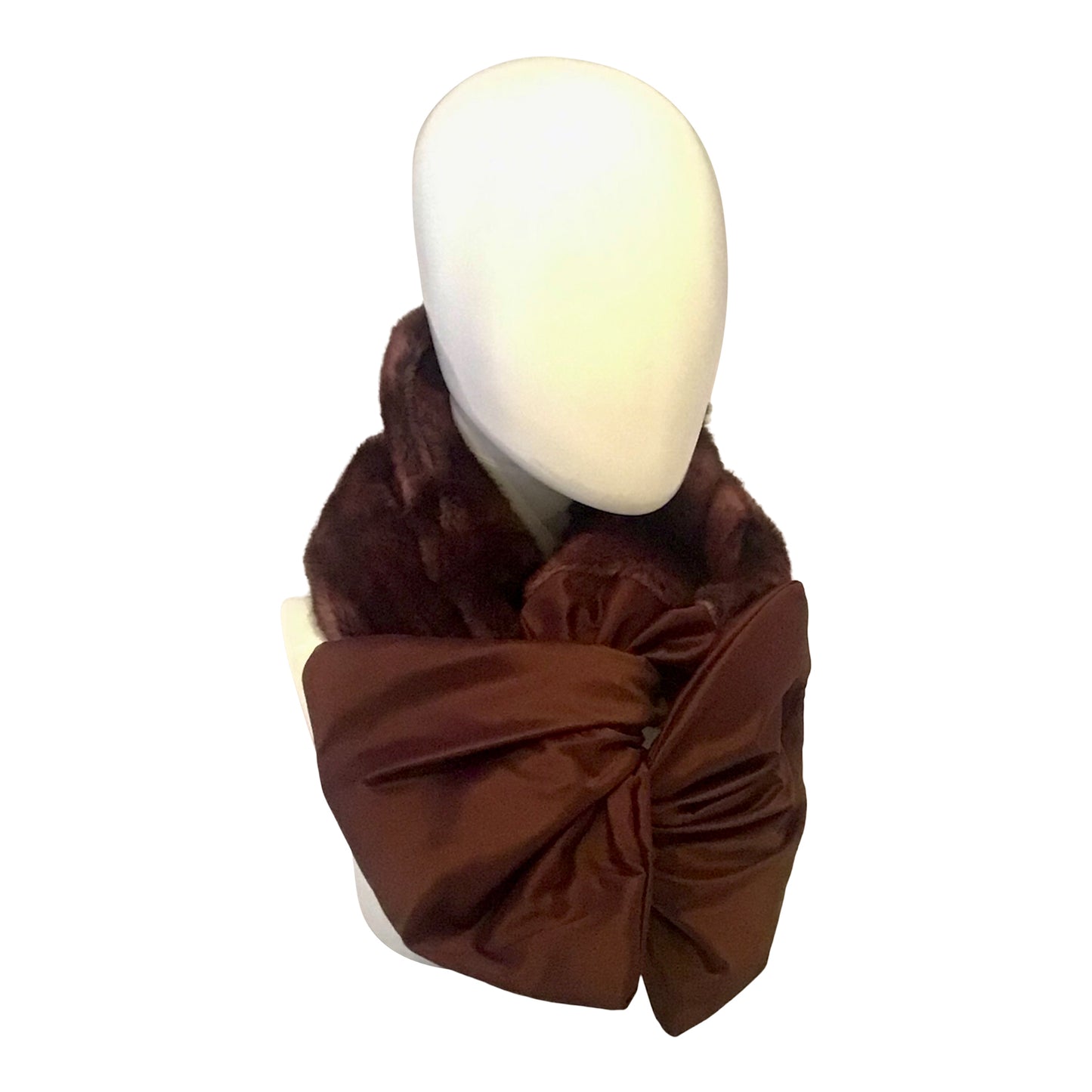 Faux Fur and Silk shantung Twisturban in cherry chocolate