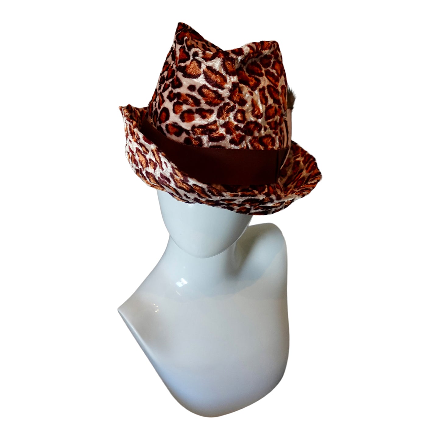 Morphy Moldable Leopard Velvet Deep Cuff Trilby Fedora
