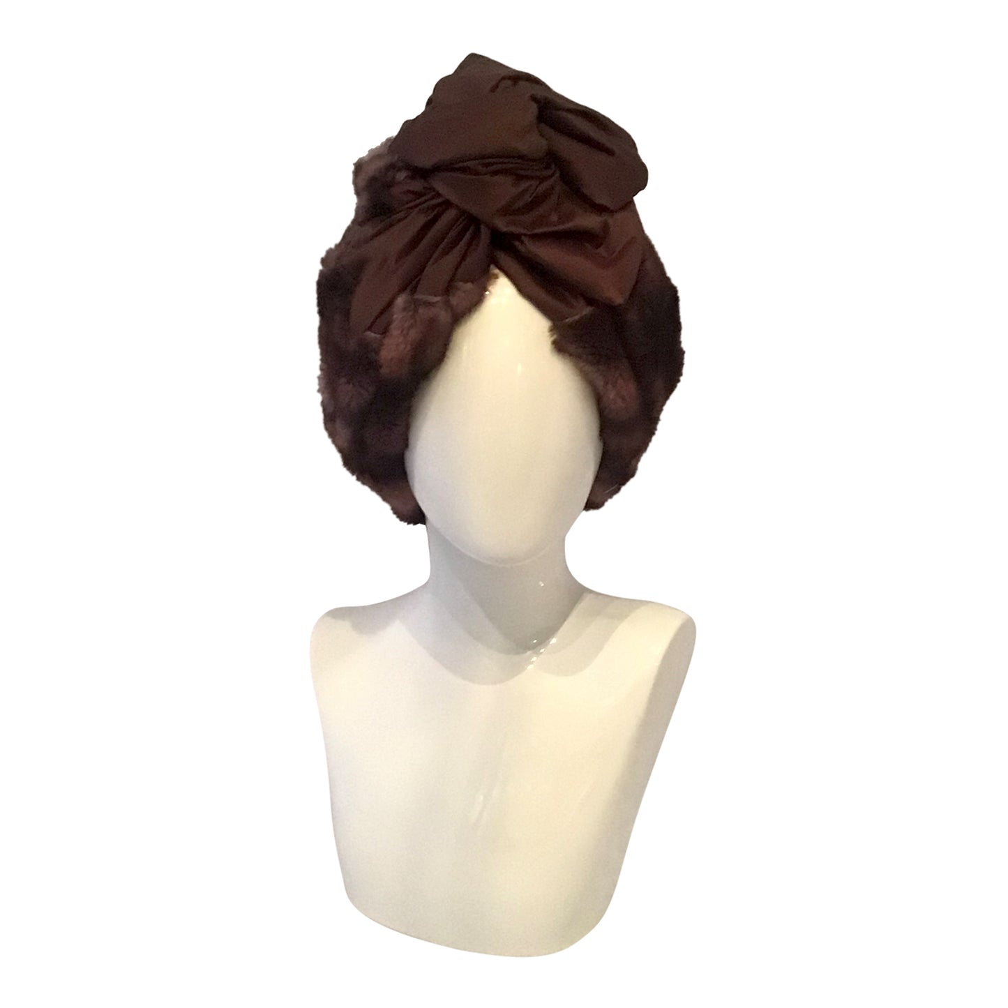 Faux Fur and Silk shantung Twisturban in cherry chocolate