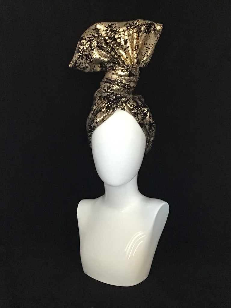 Velvet Twisturban in Black with gold "mica" pattern