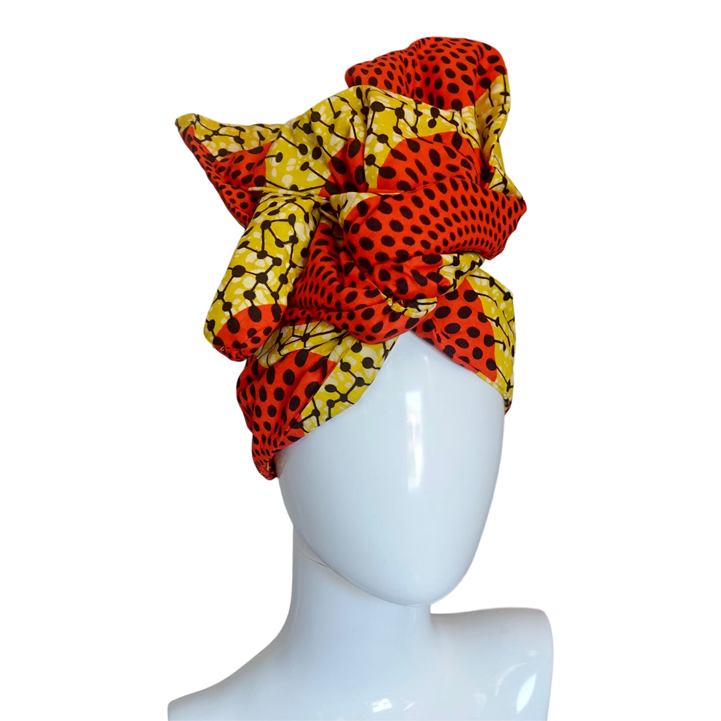 Twisturban® Turban in batik yellow with orange starburst bright print cotton