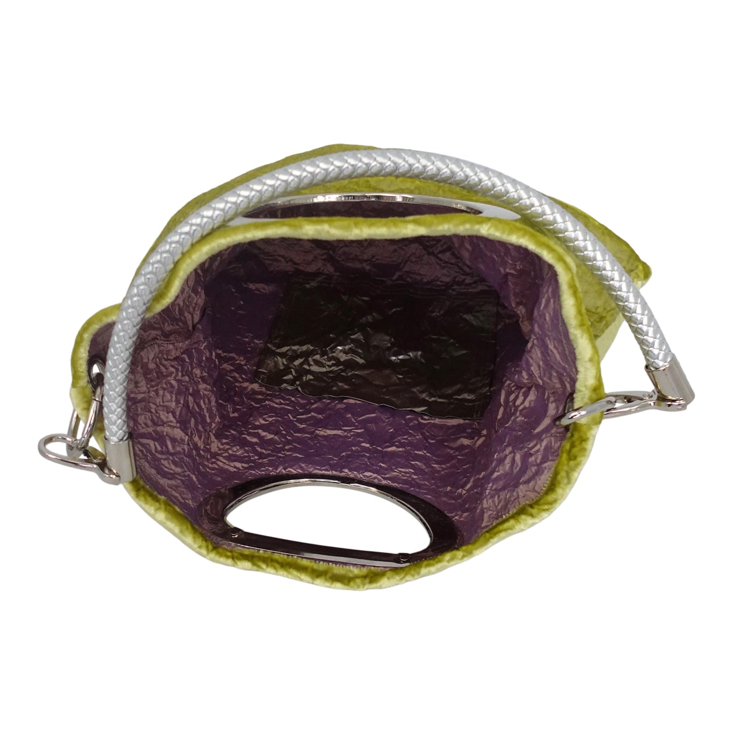 Morphy Citrus Silk/ Rayon Velvet & Silk Oval Handle Clutch Bag With Strap