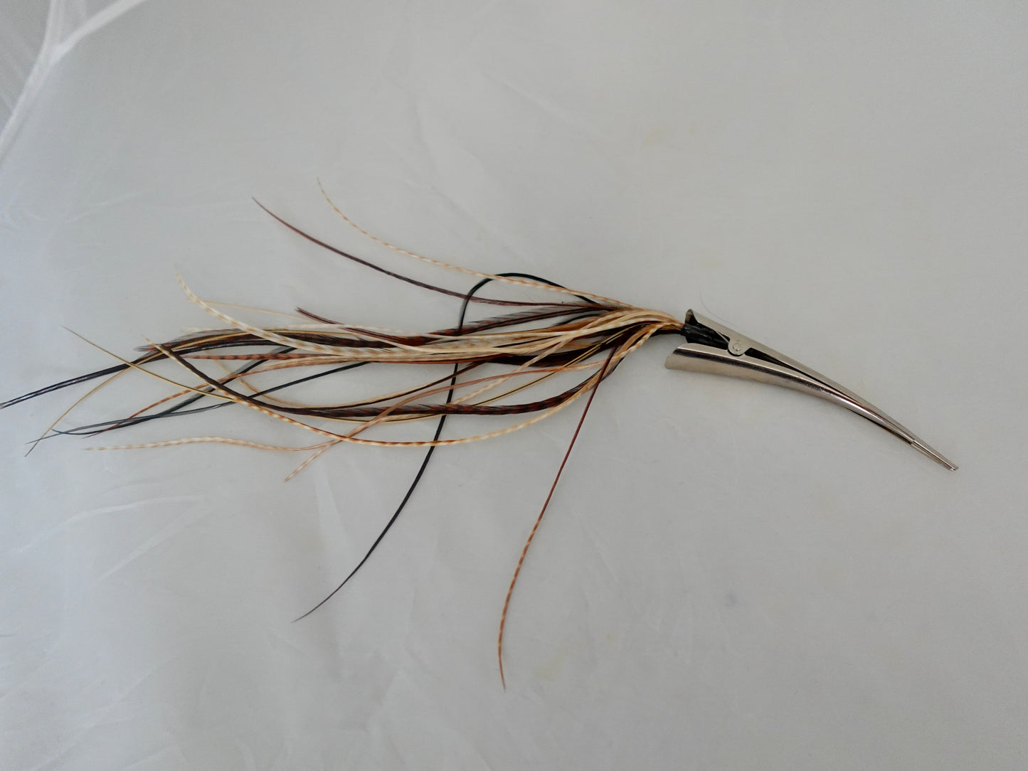 Feather clip in browns on silver, large sized
