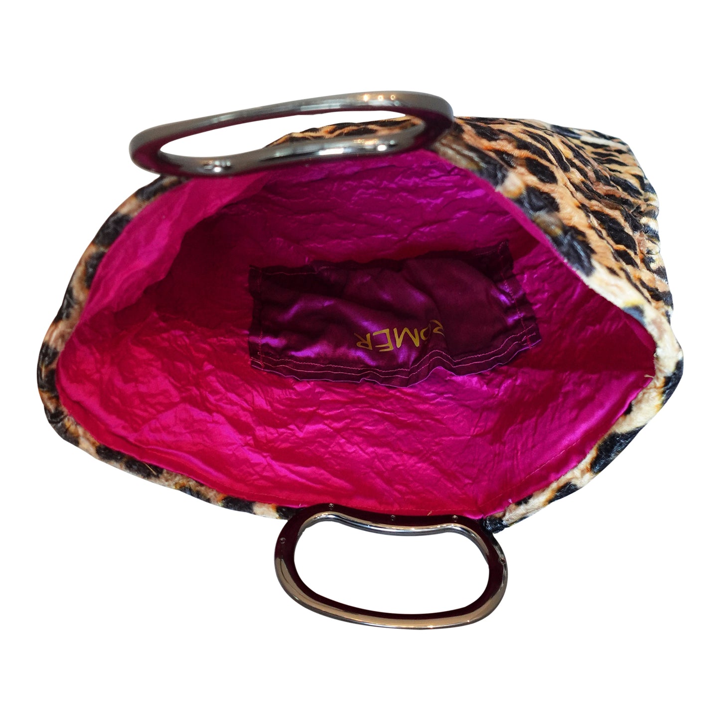 Morphy Leopard Print Velvet & Silk gunmetal Handle Bag