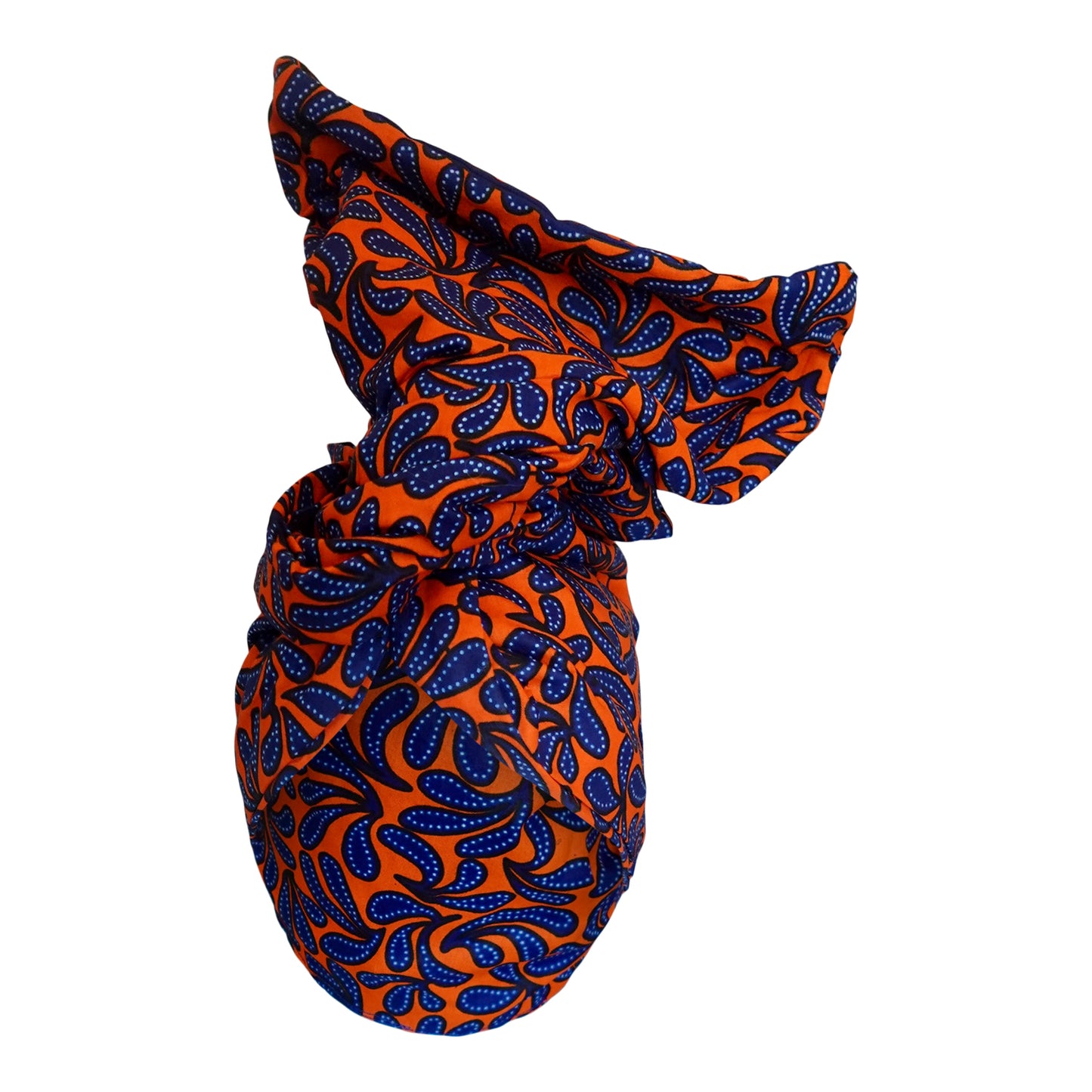 Twisturban® Turban in batik royal blue with orange mini paisley bright print cotton