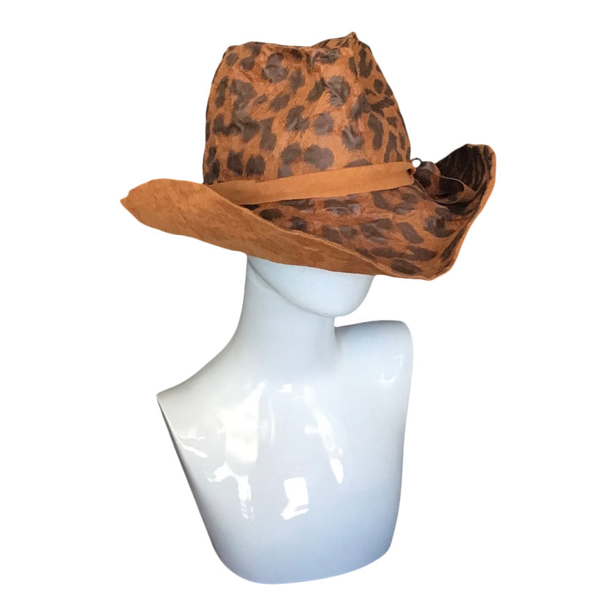 Morphy Cognac leopard print Vegan leopard leather & Suede wide brim fedora