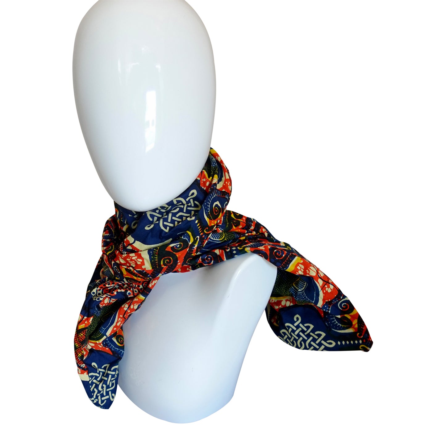 Twisturban® Turban in batik blue with orange and purple starburst bright print cotton