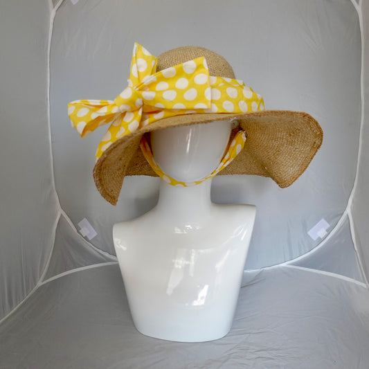 Floppy Brim Hemp Hat with Multiple Bright Dot Cotton Ties