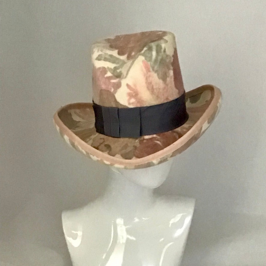 Fur felt floral print western style fedora