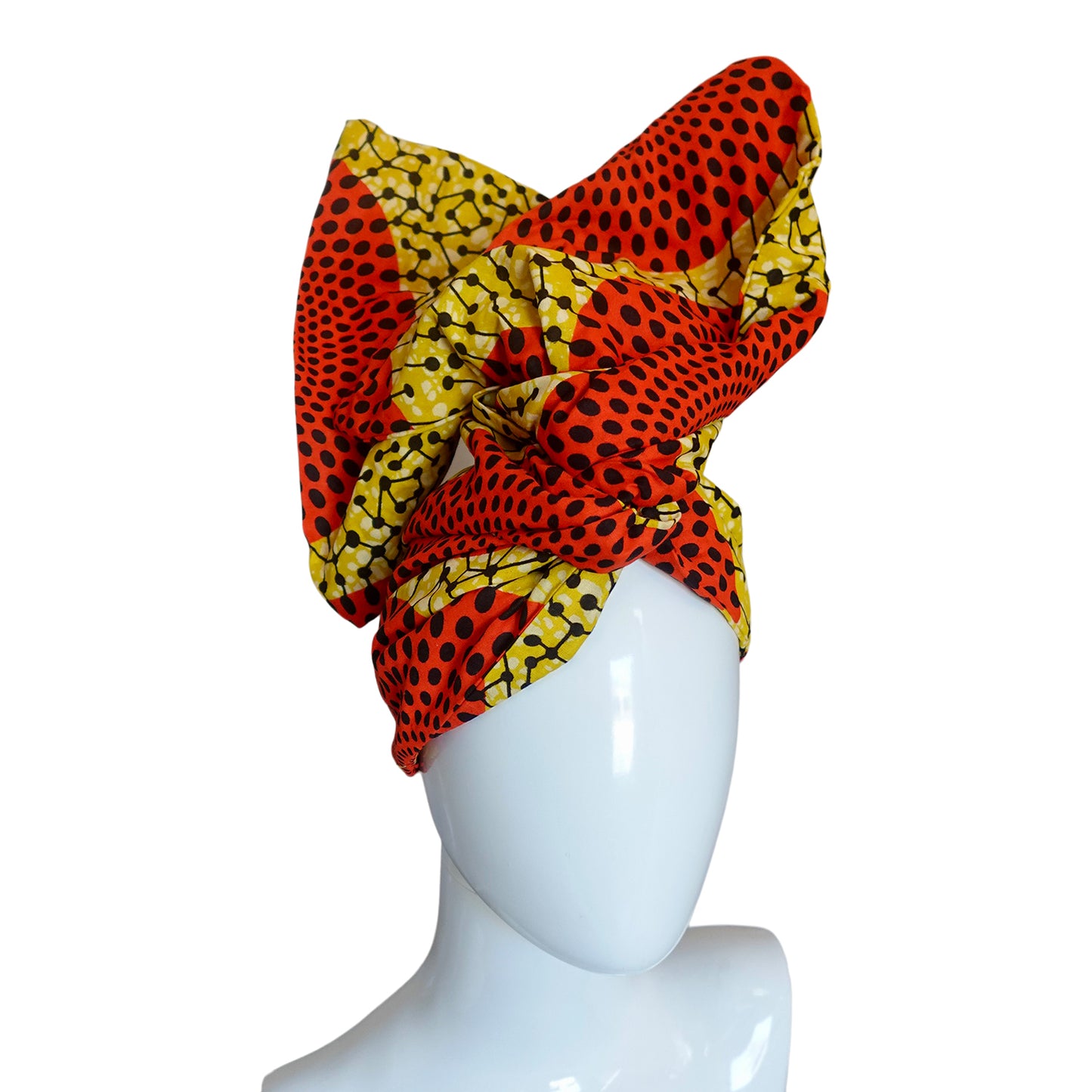 Twisturban® Turban in batik yellow with orange starburst bright print cotton