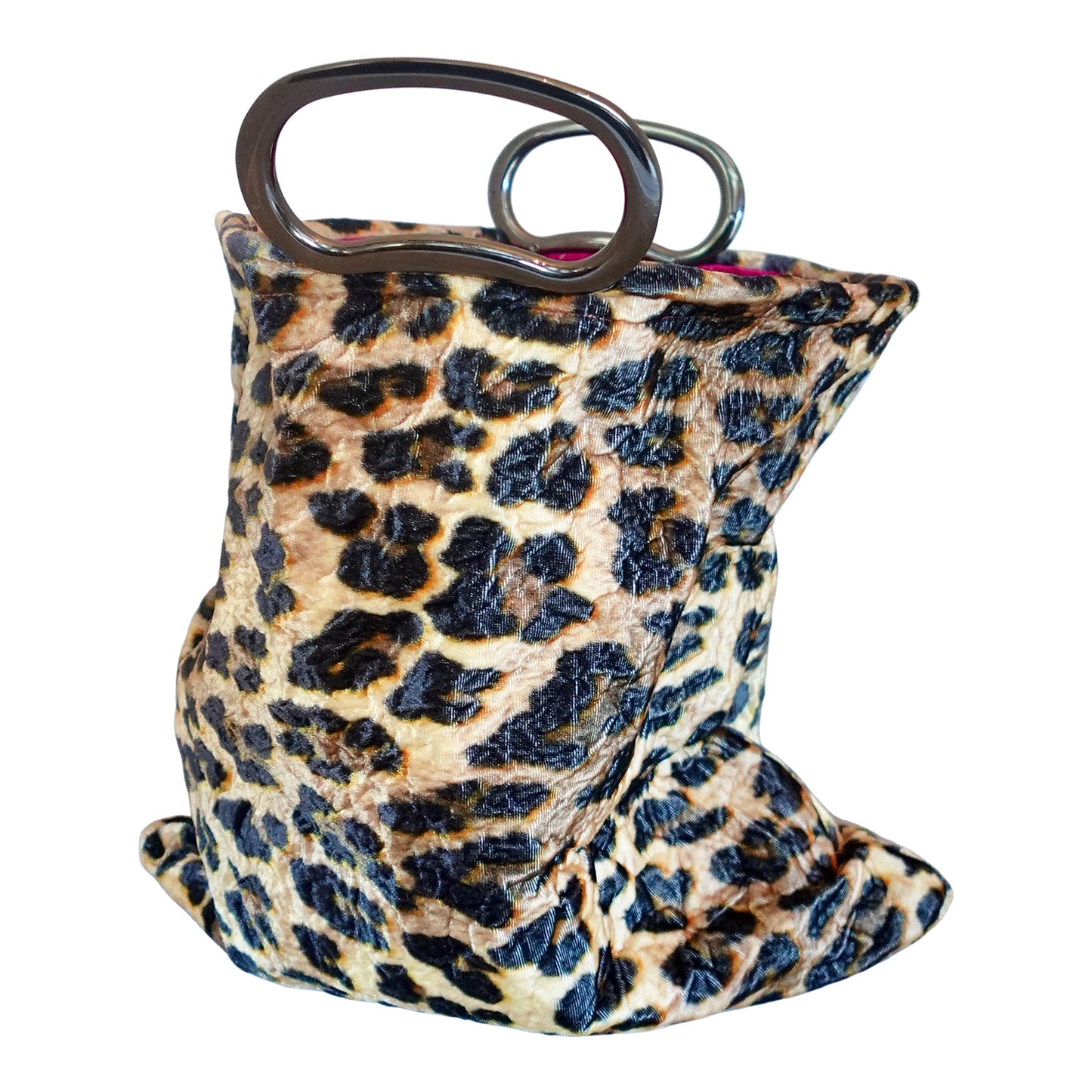 Morphy Leopard Print Velvet & Silk gunmetal Handle Bag