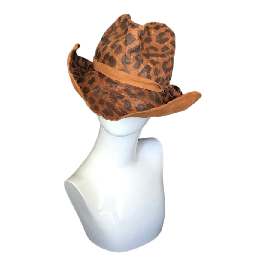Morphy Cognac leopard print Vegan leopard leather & Suede wide brim fedora