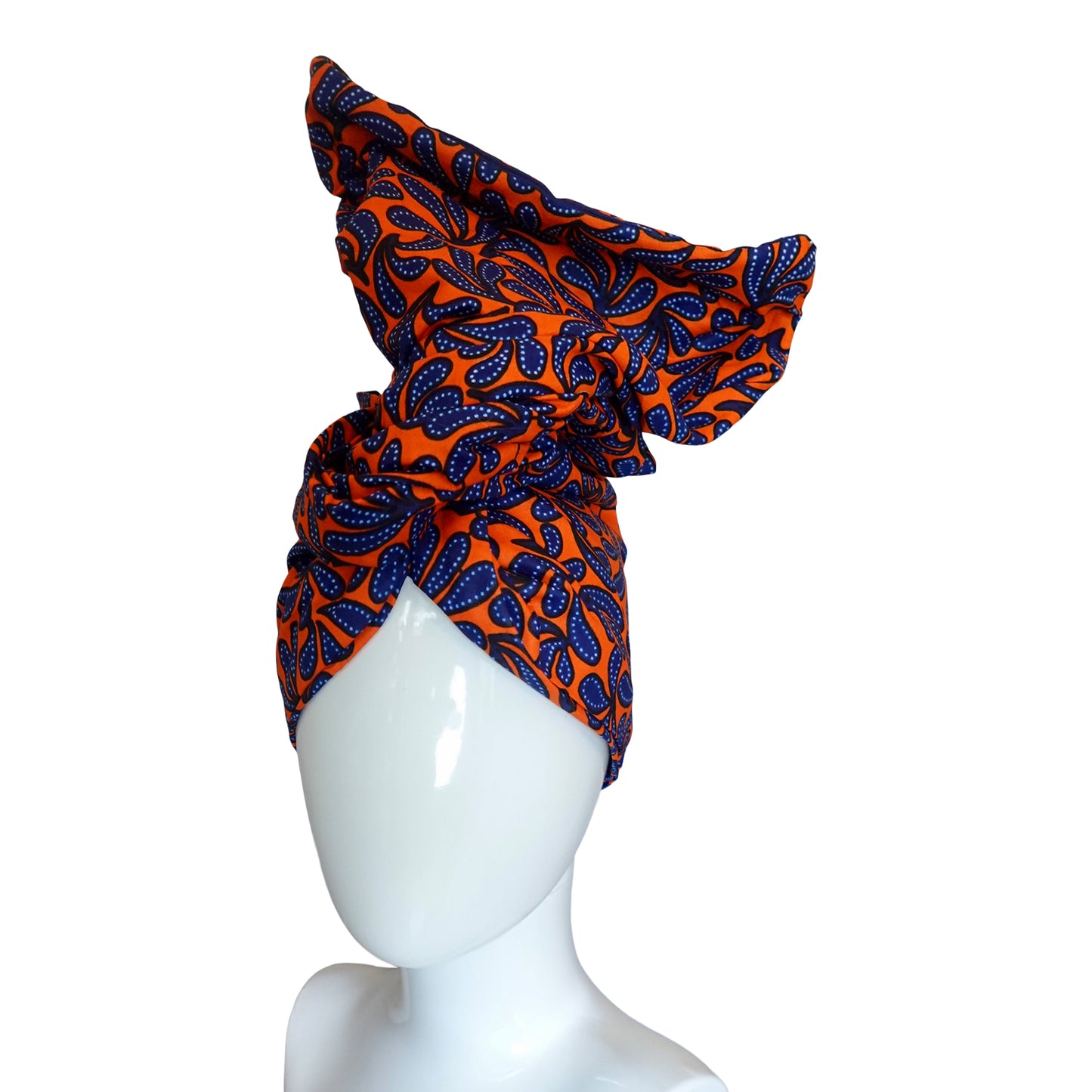 Twisturban® Turban in batik royal blue with orange mini paisley bright print cotton
