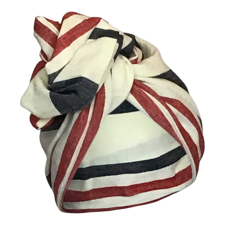 Caftan cotton stripe in red cream & blue
