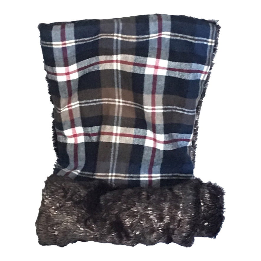Faux Fur and cotton flannel reversible Twisturban in brown