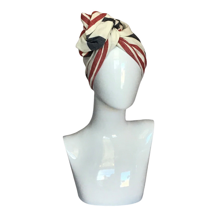 Caftan cotton stripe in red cream & blue