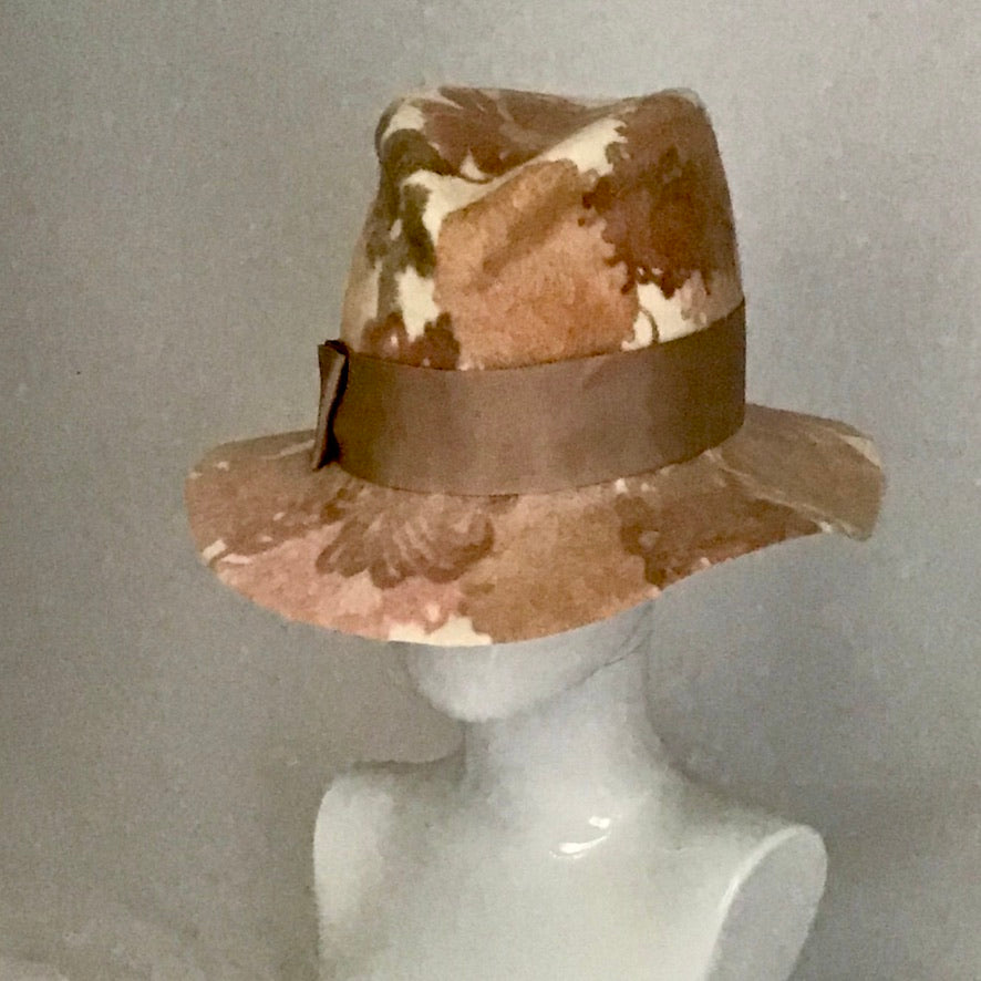 Fur felt floral print fedora