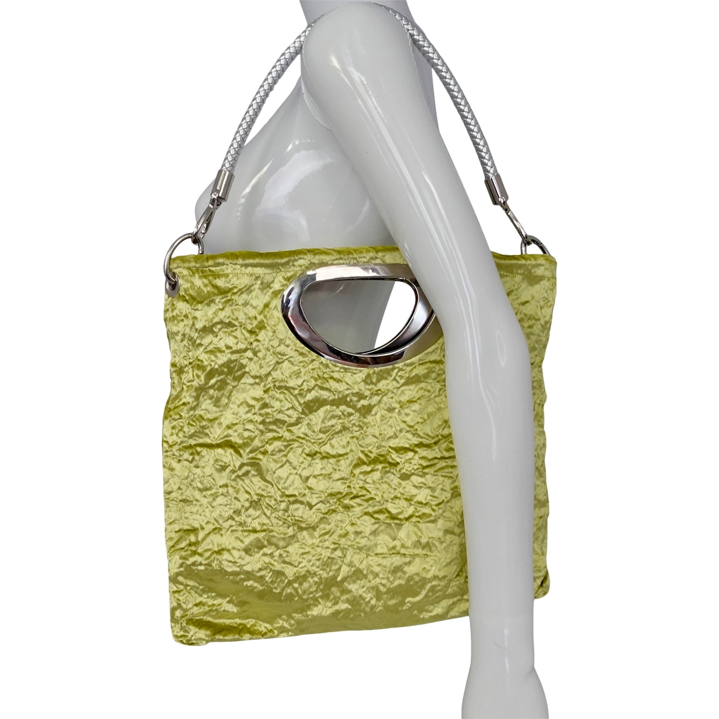 Morphy Citrus Silk/ Rayon Velvet & Silk Oval Handle Clutch Bag With Strap