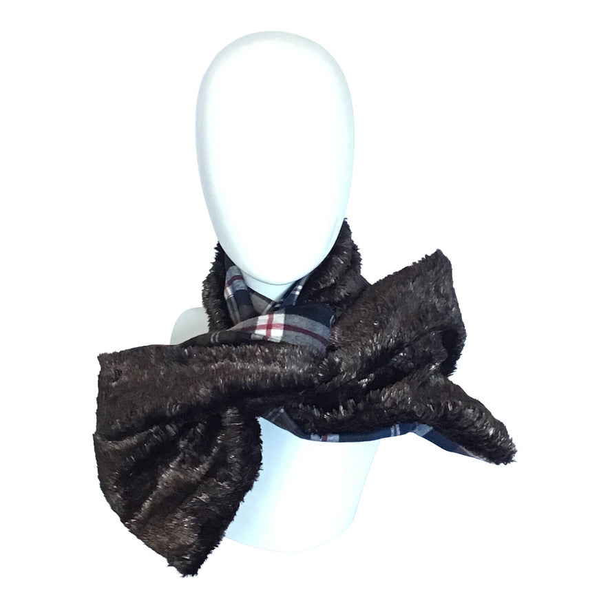 Faux Fur and cotton flannel reversible Twisturban in brown