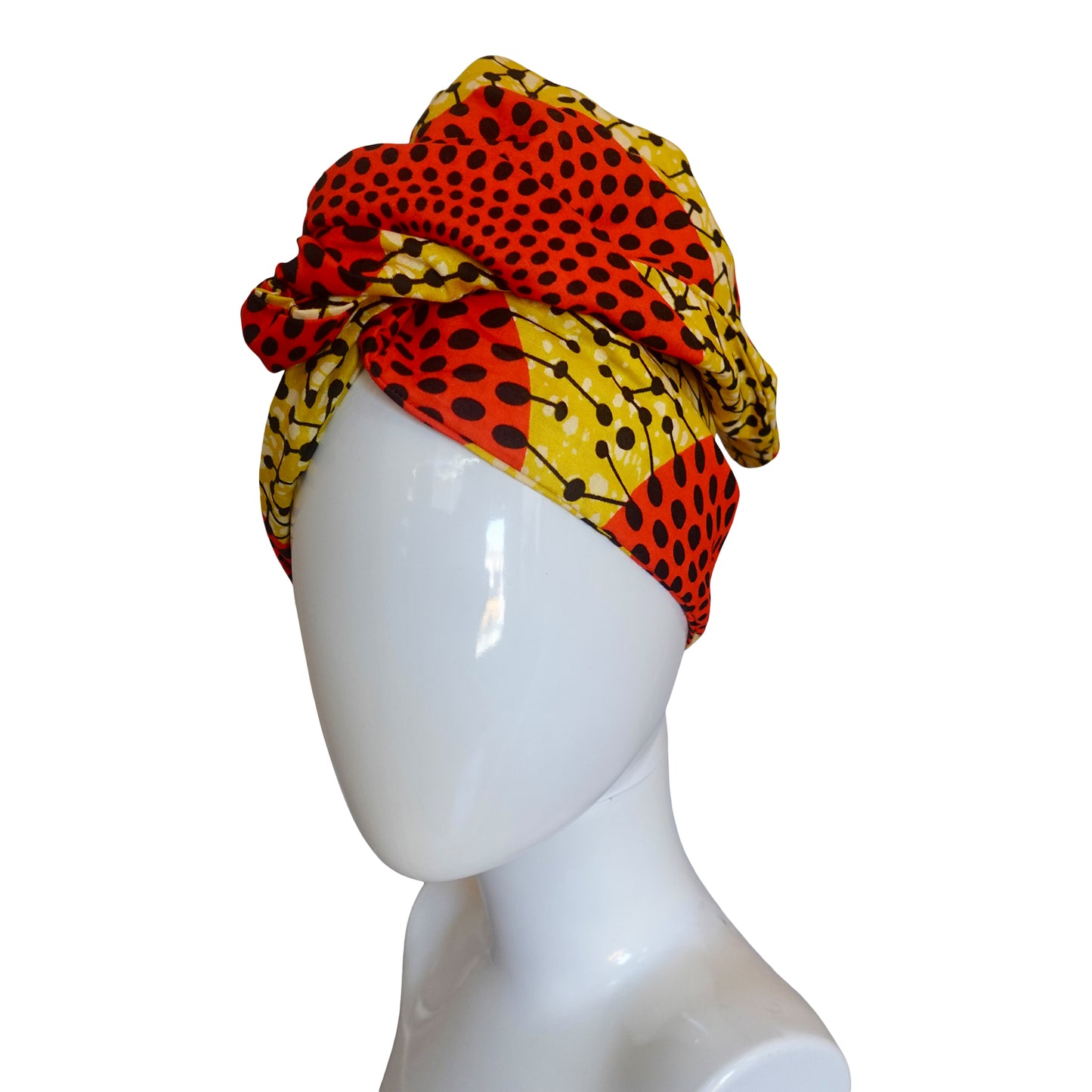 Twisturban® Turban in batik yellow with orange starburst bright print cotton