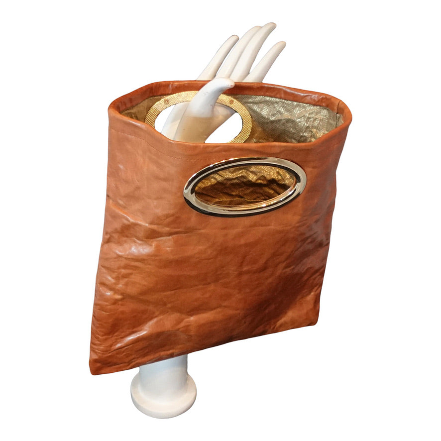 Morphy Cognac Leather Clutch Bag With Gold Handle