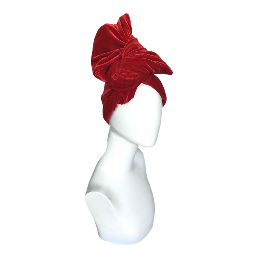 Velvet twisturban in ruby red stretch