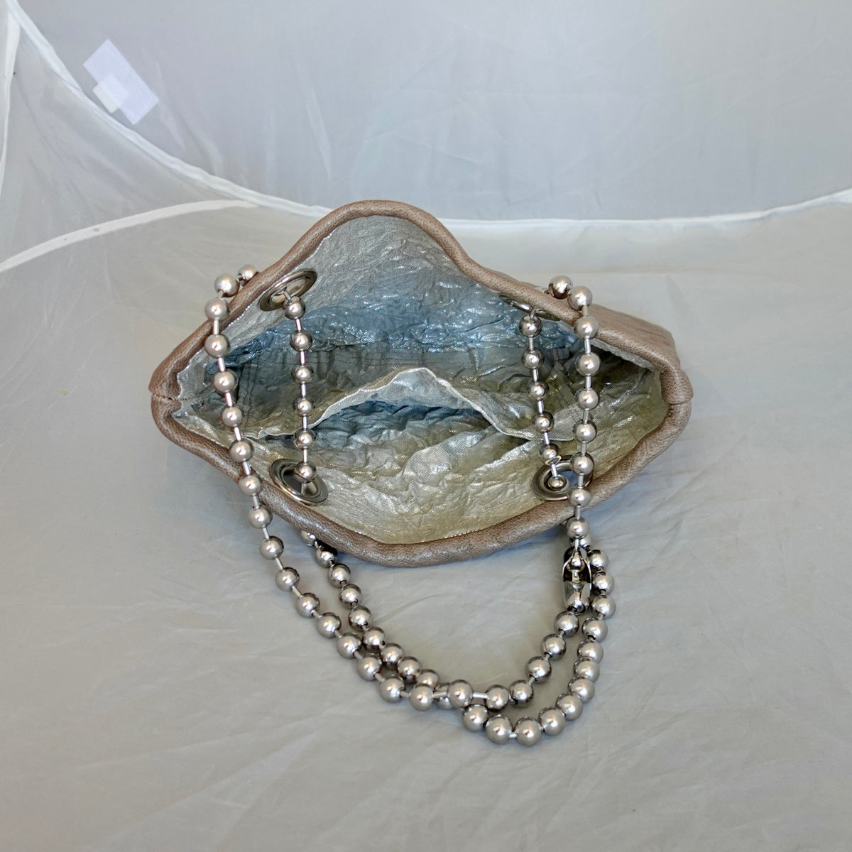 Morphy Leather Bag With Oversized Ball Chain Handles & Linen Lining