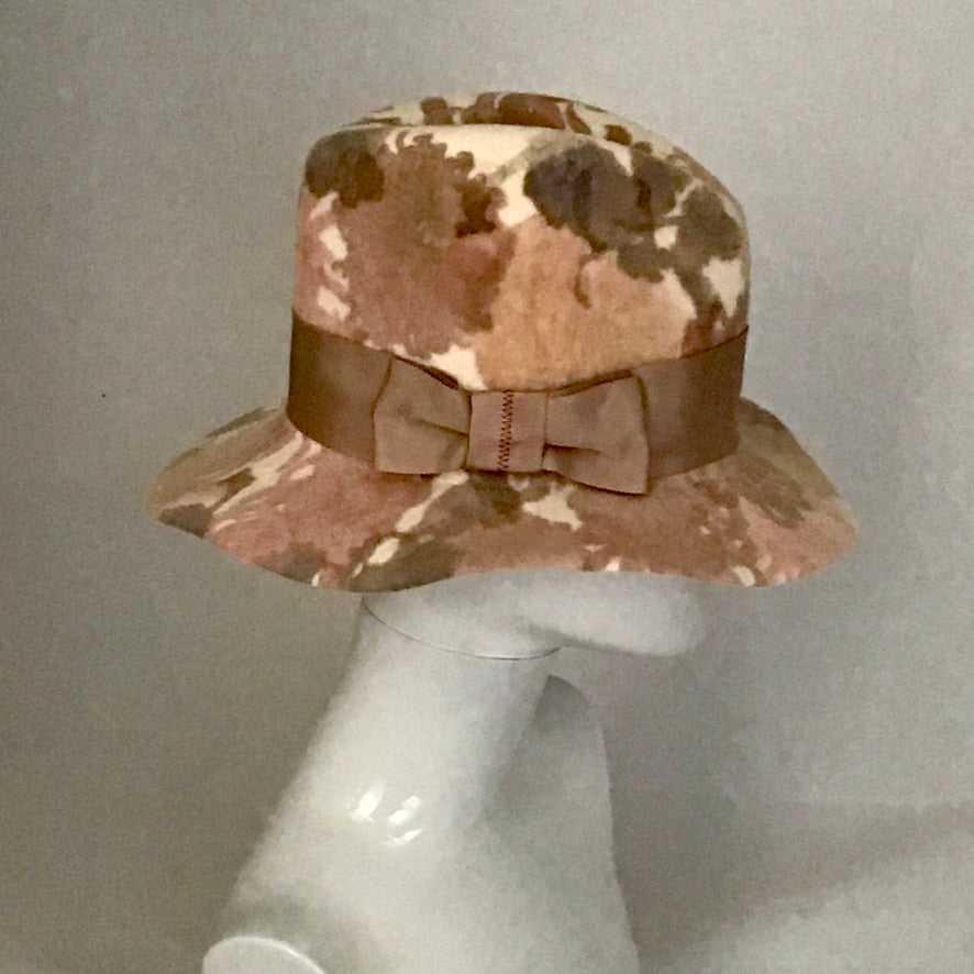 Fur felt floral print fedora