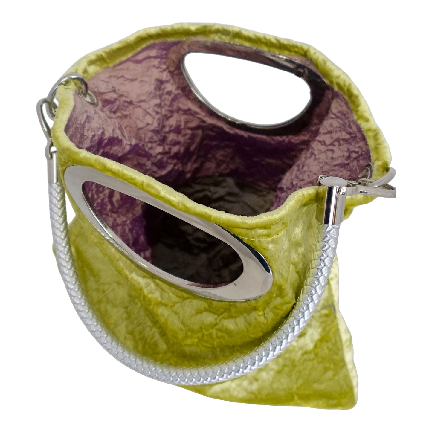 Morphy Citrus Silk/ Rayon Velvet & Silk Oval Handle Clutch Bag With Strap