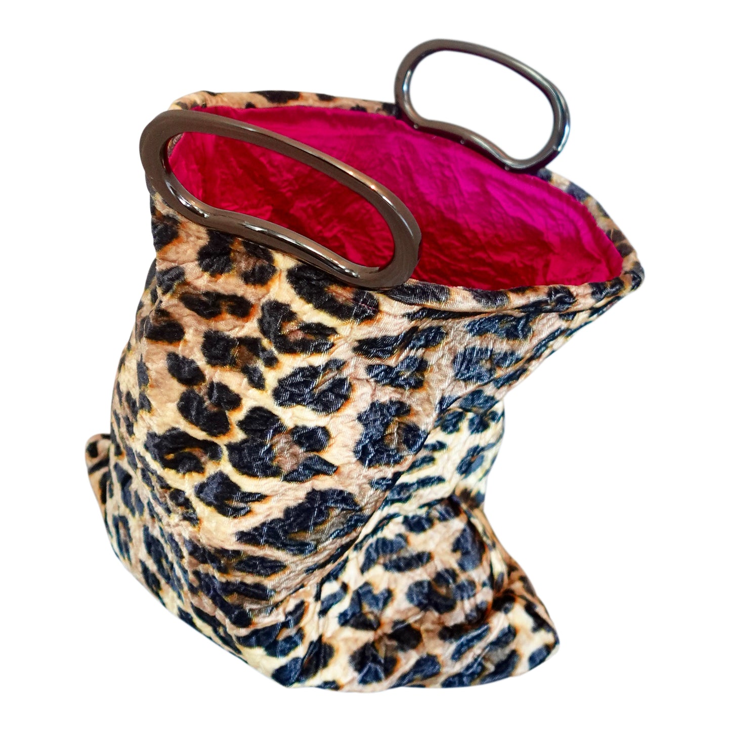 Morphy Leopard Print Velvet & Silk gunmetal Handle Bag