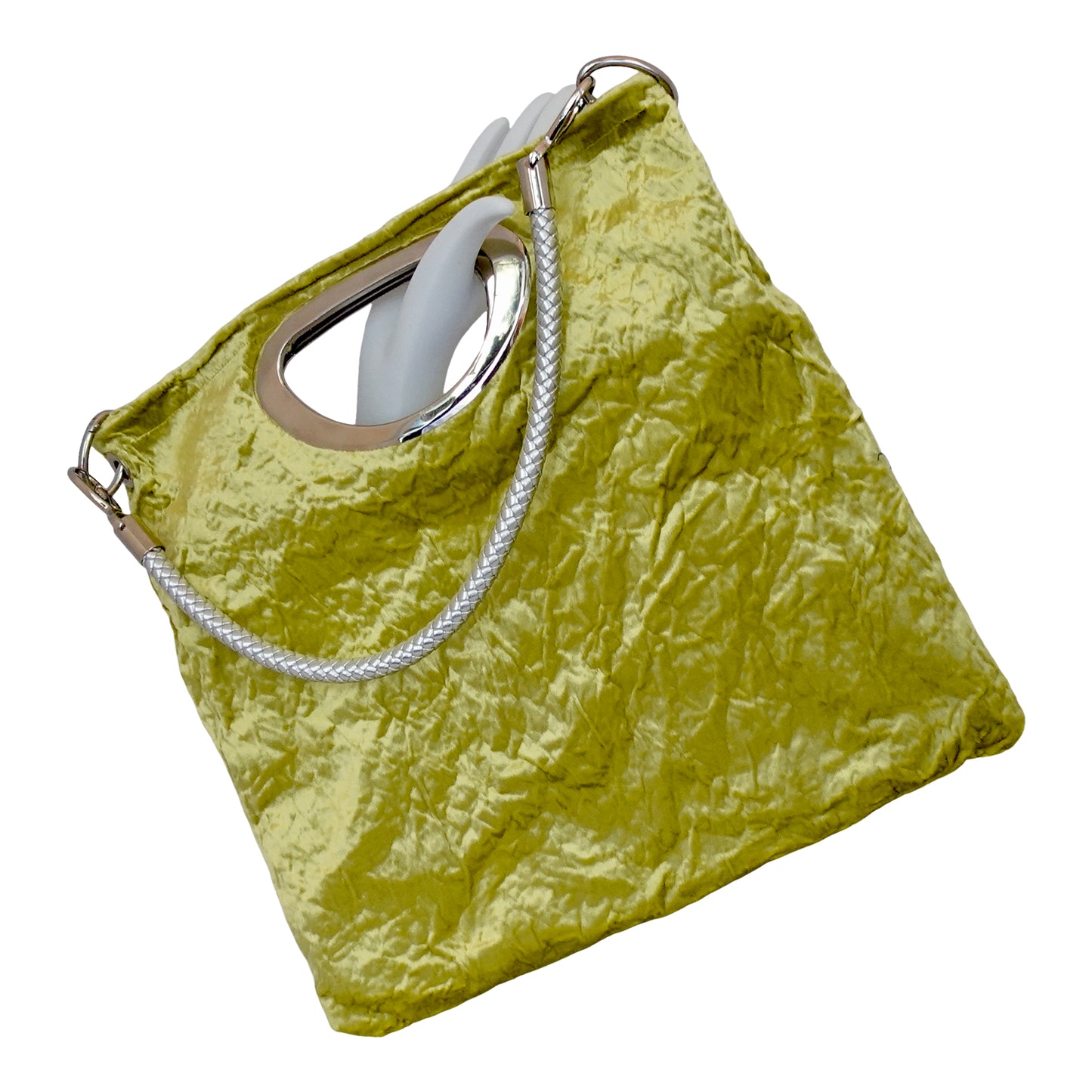 Morphy Citrus Silk/ Rayon Velvet & Silk Oval Handle Clutch Bag With Strap