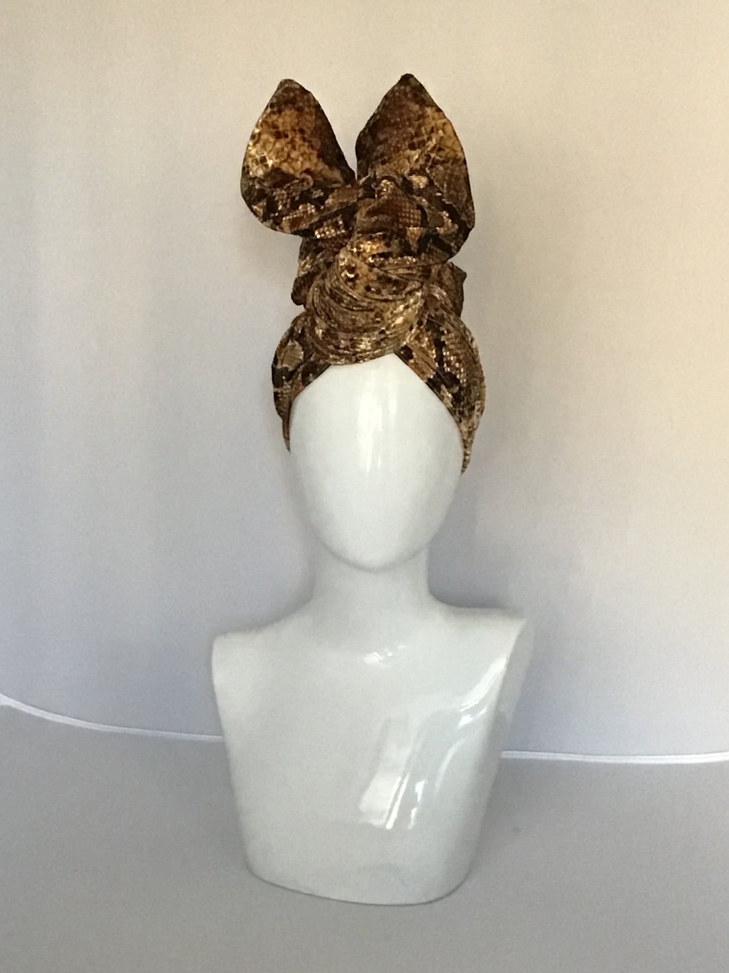 Velvet Twisturban® in brown/ black/ gold python pattern