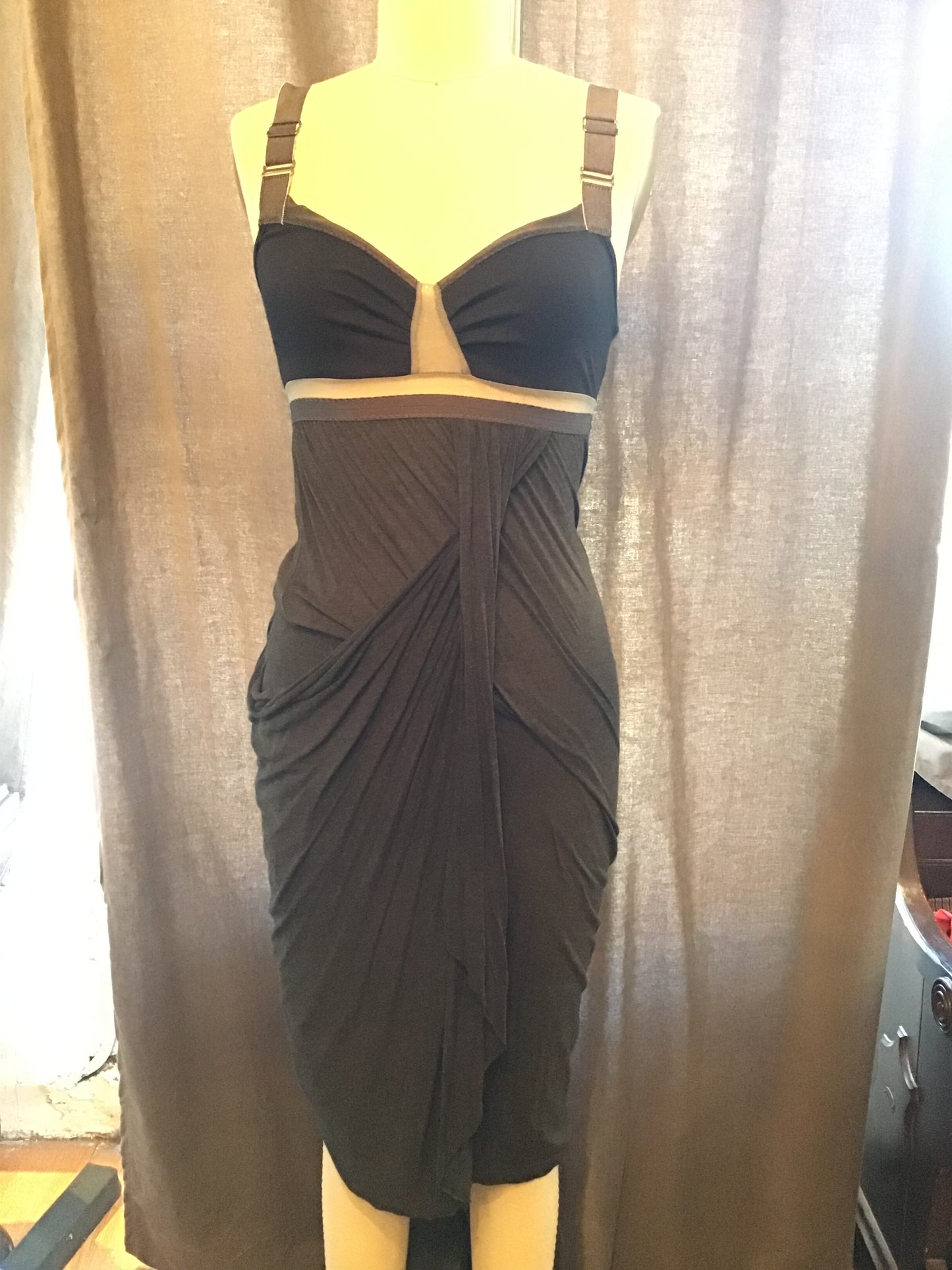 VPL Knit Drape Front Dress in Charcoal/ black / Size S