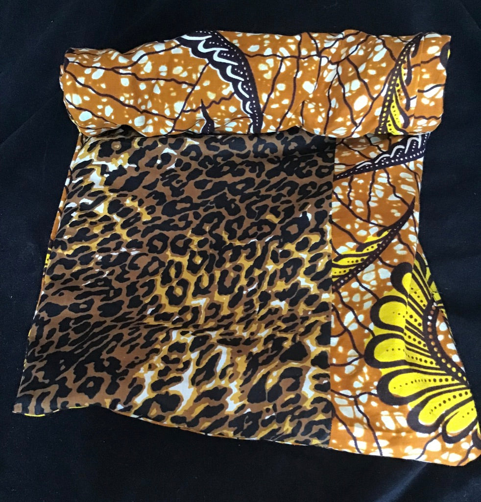 Cotton Twisturban® in 1/3 gold leopard and 2/3 gold fern