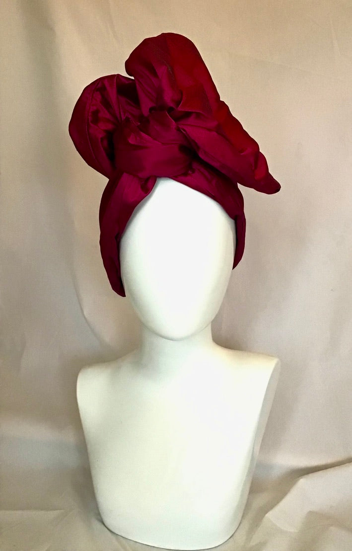 Silk Shantung Twisturban in Berry#115a