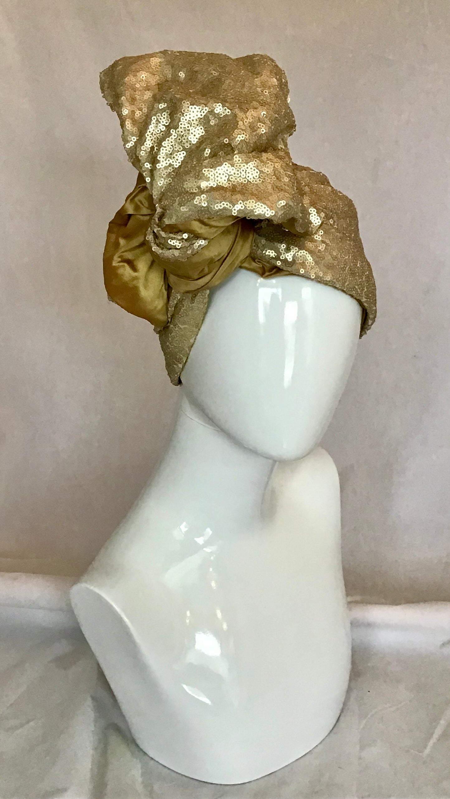 CHINO Sequin & Silk Twisturban in Gold