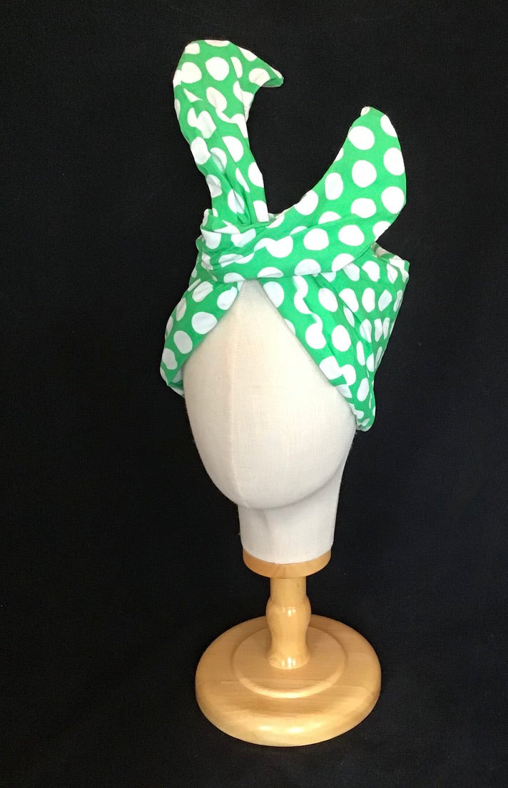 Mini Twisturban in green dot cotton Rosie the Riveter *sample