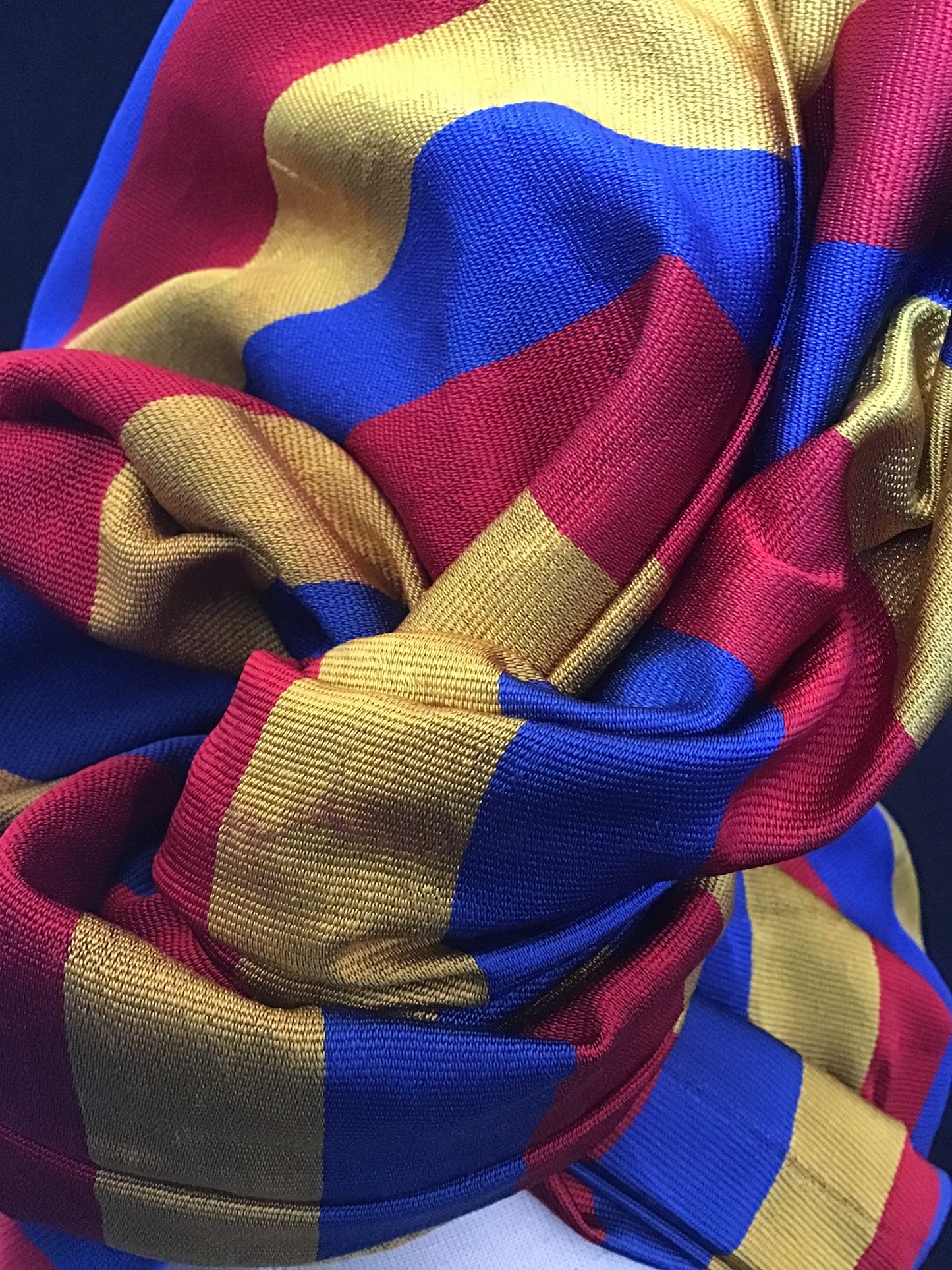 Tie silk Twisturban in University brights Blue/ Red/ Gold