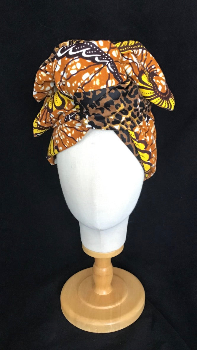 Cotton Twisturban® in 1/3 gold leopard and 2/3 gold fern