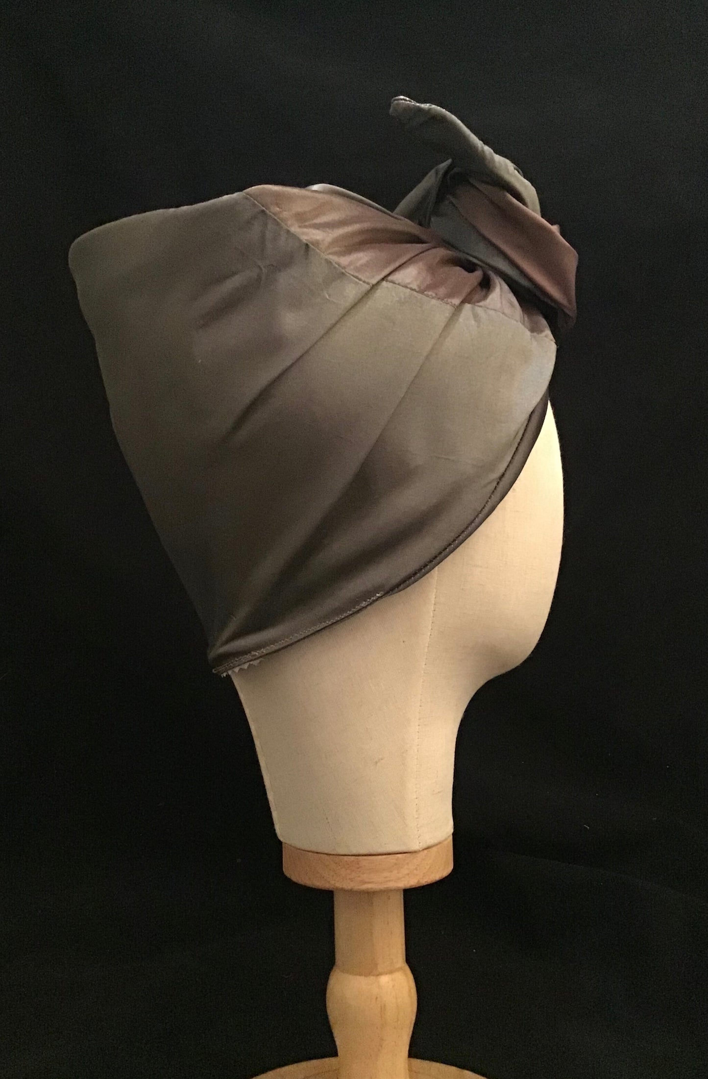 Mini Twisturban in bronze/ gunmetal silk taffeta