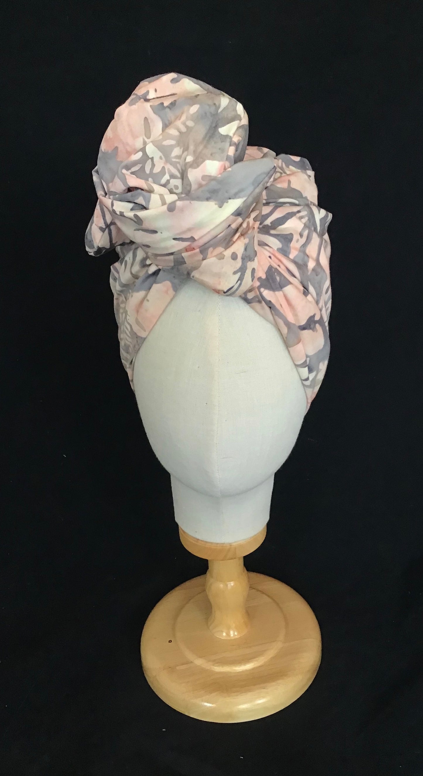 Batik print cotton in coral and grey