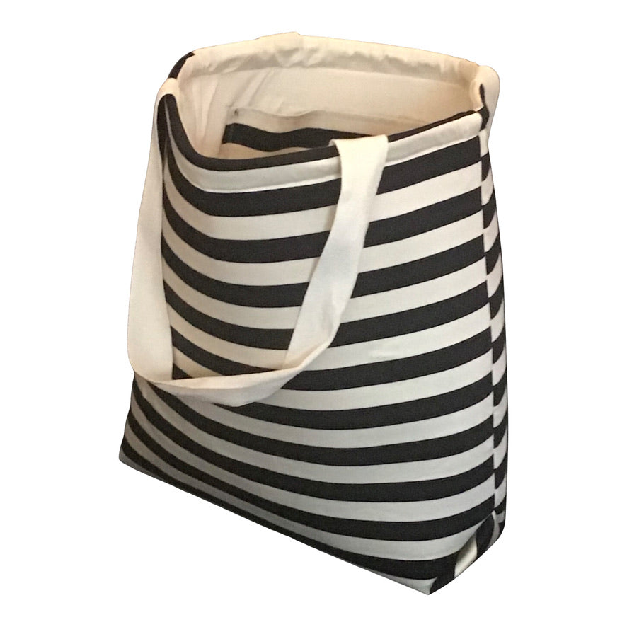 Tote bag in cotton black and white stripe