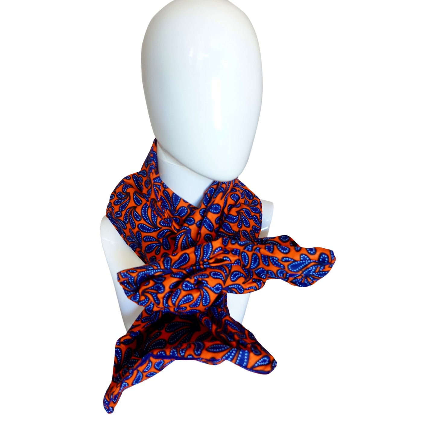 Twisturban® Turban in batik royal blue with orange mini paisley bright print cotton