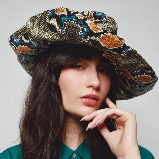 Morphy Vegan Python Leather wide brim fedora- special order