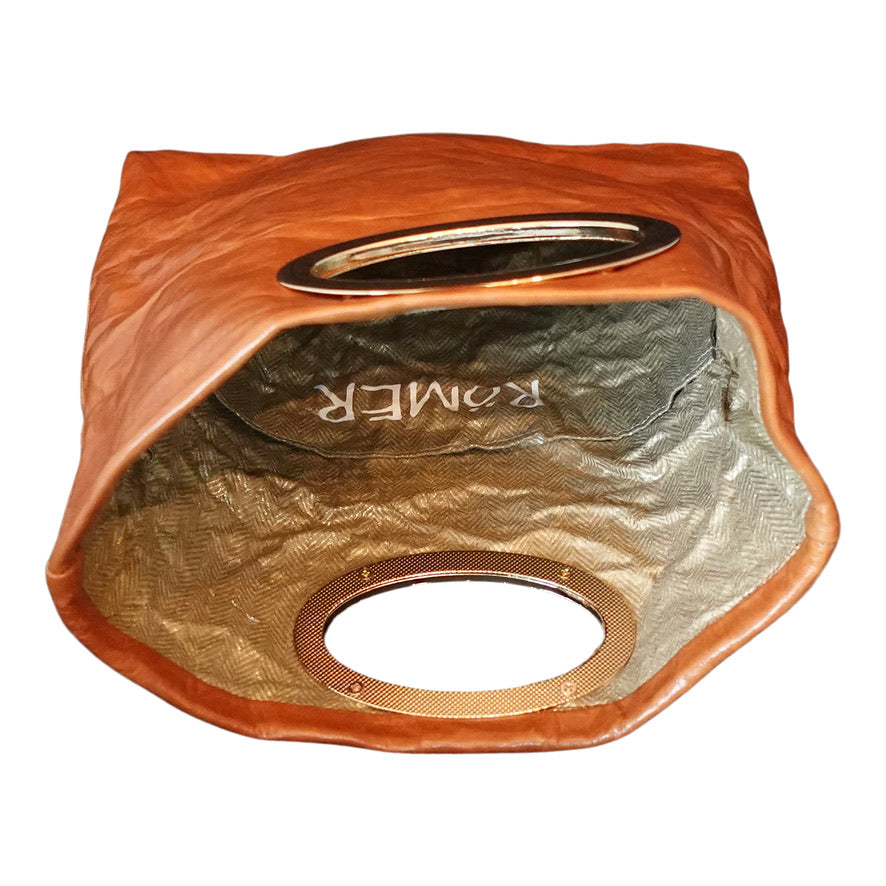 Morphy Cognac Leather Clutch Bag With Gold Handle