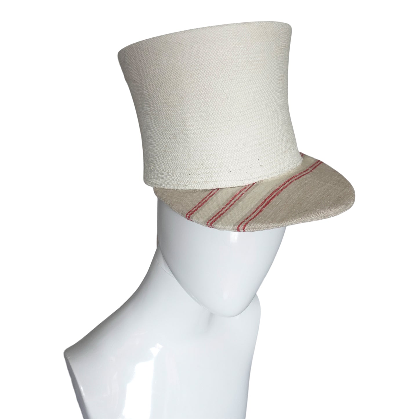 Upcycled panama cap with striped visor