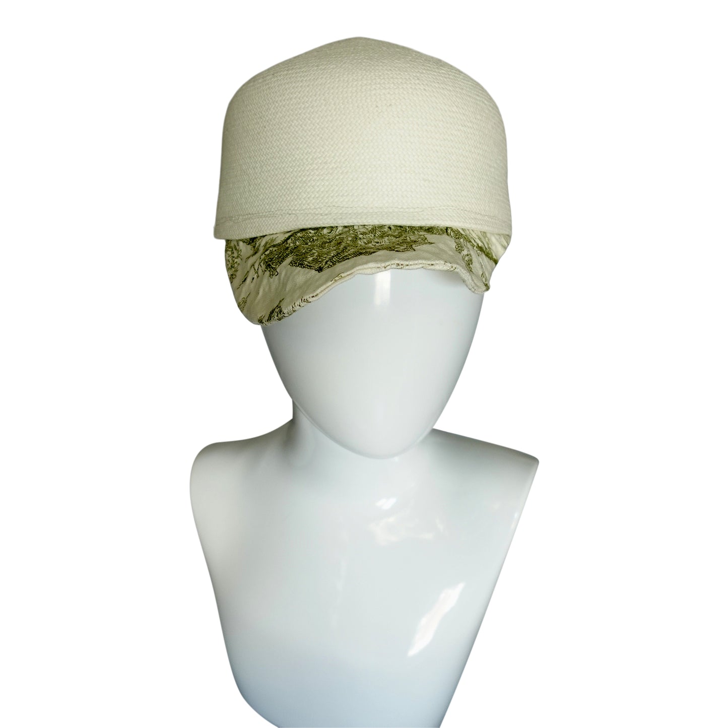 Upcycled panama cap with vintage toile  visor