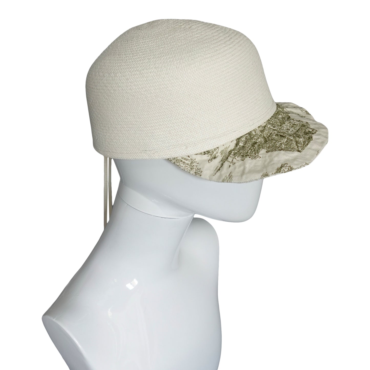 Upcycled panama cap with vintage toile  visor
