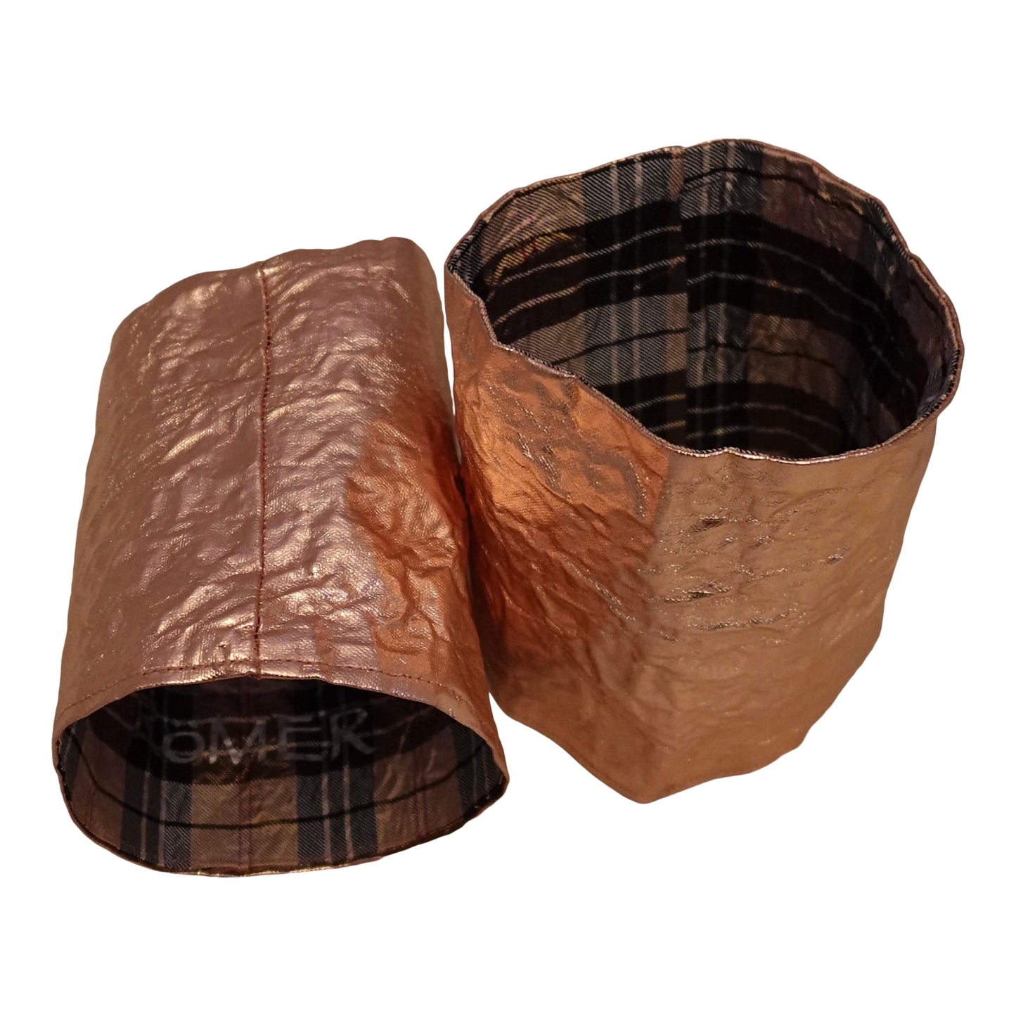 Morphy Metallic Copper Linen  & Plaid  Silk Wrist Cuff set of 2